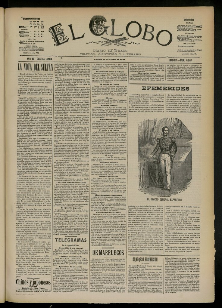 Miniatura de El Globo : diario ilustrado del 31 de agosto de 1894, nº 6867