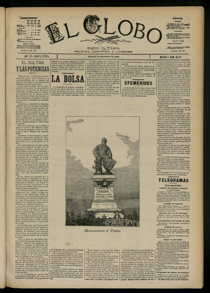 Miniatura de El Globo : diario ilustrado del 3 de septiembre de 1894, nº 6870