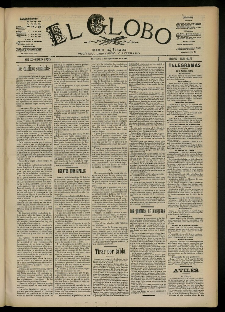 Miniatura de El Globo : diario ilustrado del 5 de septiembre de 1894, nº 6872