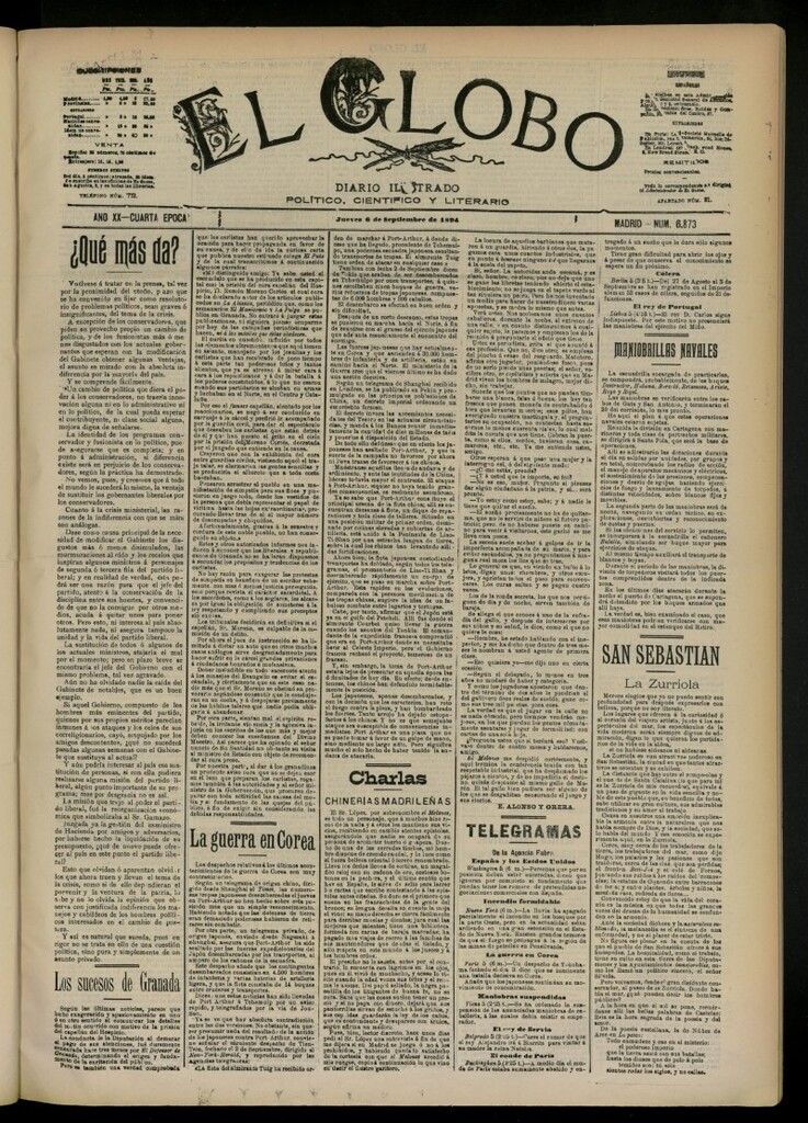Miniatura de El Globo : diario ilustrado del 6 de septiembre de 1894, nº 6873