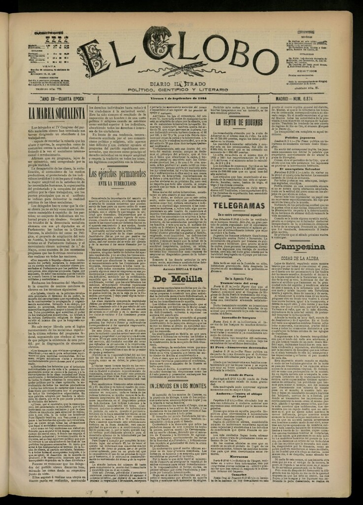 Miniatura de El Globo : diario ilustrado del 7 de septiembre de 1894, nº 6874