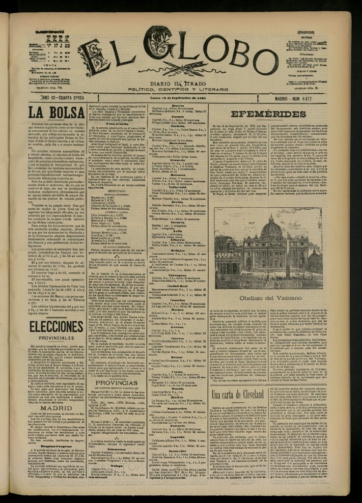 Miniatura de El Globo : diario ilustrado del 10 de septiembre de 1894, nº 6877