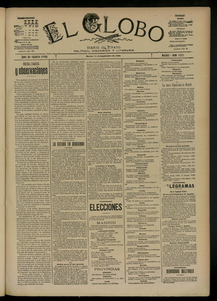 Miniatura de El Globo : diario ilustrado del 11 de septiembre de 1894, nº 6878
