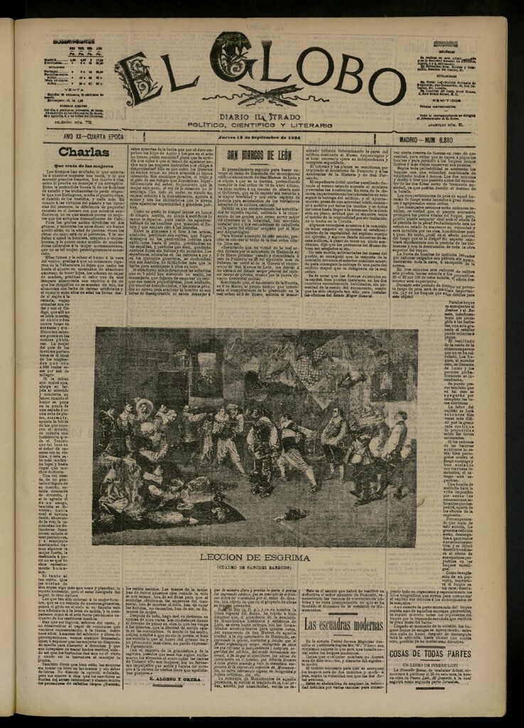 Miniatura de El Globo : diario ilustrado del 13 de septiembre de 1894, nº 6880