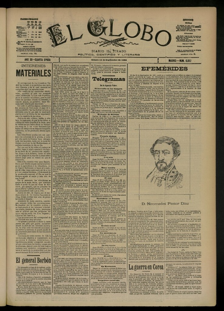 Miniatura de El Globo : diario ilustrado del 15 de septiembre de 1894, nº 6882