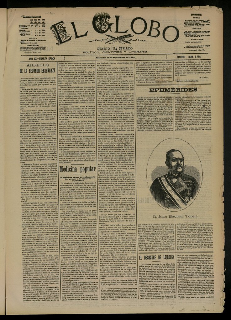 Miniatura de El Globo : diario ilustrado del 19 de septiembre de 1894, nº 6886