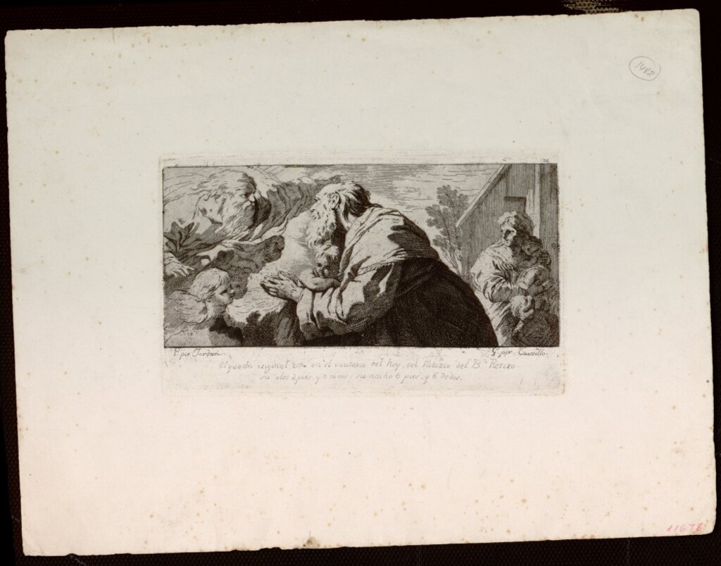 Miniatura de Abraham recibe la orden de sacrificar a Isaac