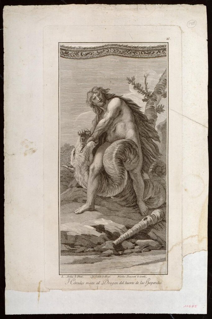 Miniatura de Hércules mata al dragón del huerto de las Hesperides
