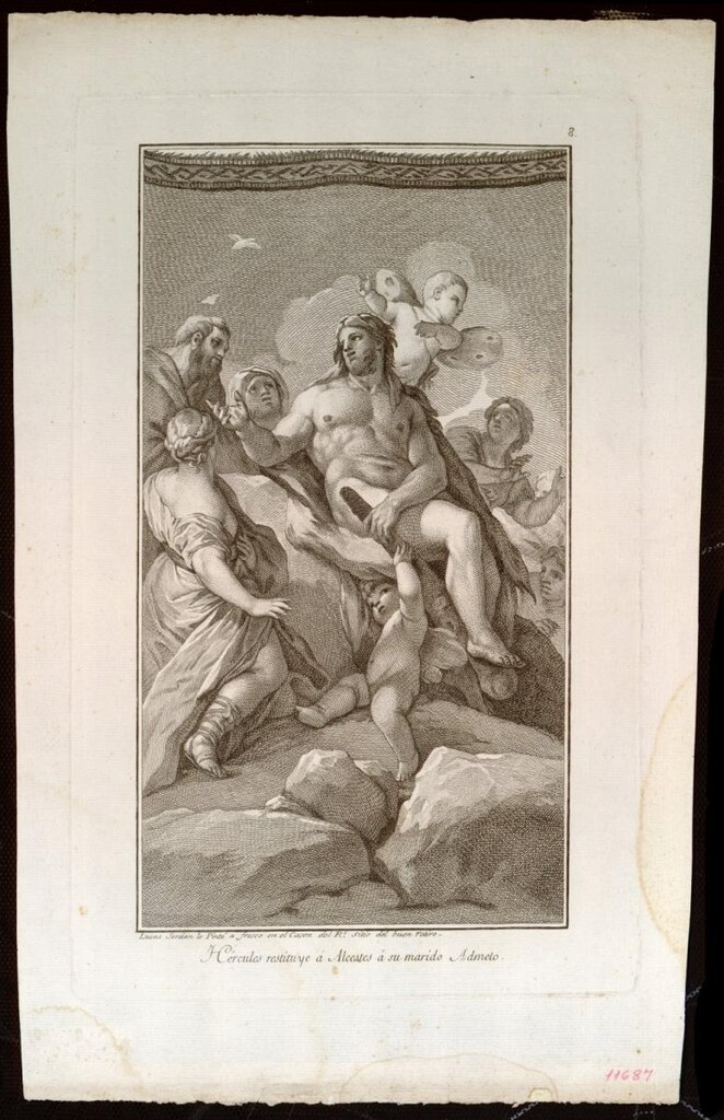 Miniatura de Hércules restituye a Álcestes a su marido Admeto