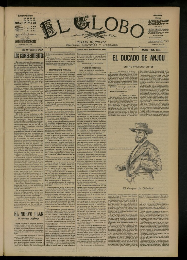 Miniatura de El Globo : diario ilustrado del 21 de septiembre de 1894, nº 6888
