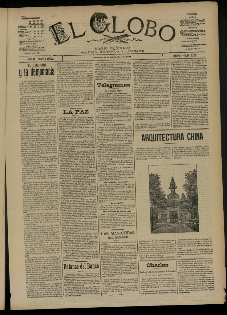 Miniatura de El Globo : diario ilustrado del 23 de septiembre de 1894, nº 6890