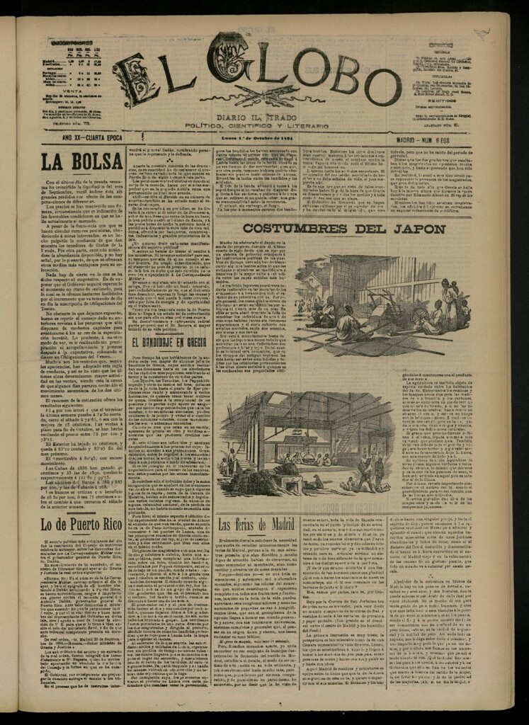 Miniatura de El Globo : diario ilustrado del 1 de octubre de 1894, nº 6898