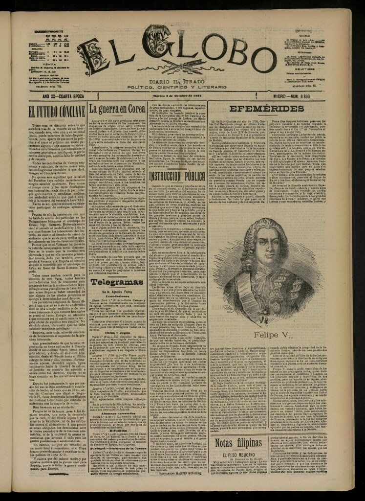 Miniatura de El Globo : diario ilustrado del 2 de octubre de 1894, nº 6899