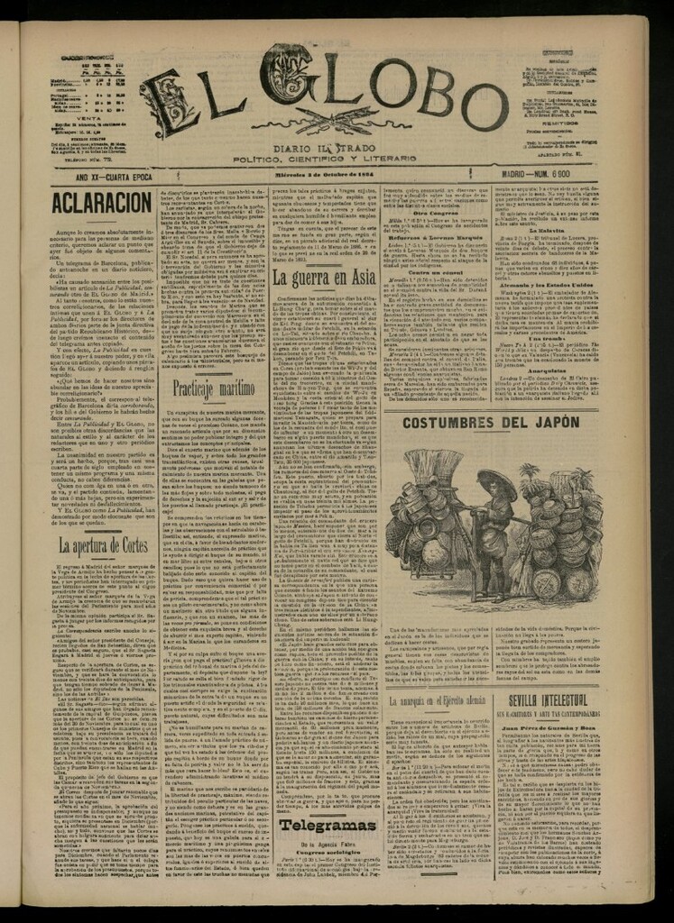 Miniatura de El Globo : diario ilustrado del 3 de octubre de 1894, nº 6900