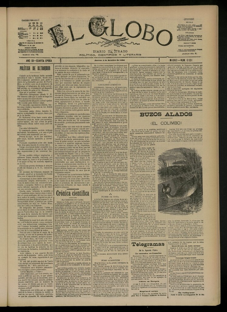 Miniatura de El Globo : diario ilustrado del 4 de octubre de 1894, nº 6901