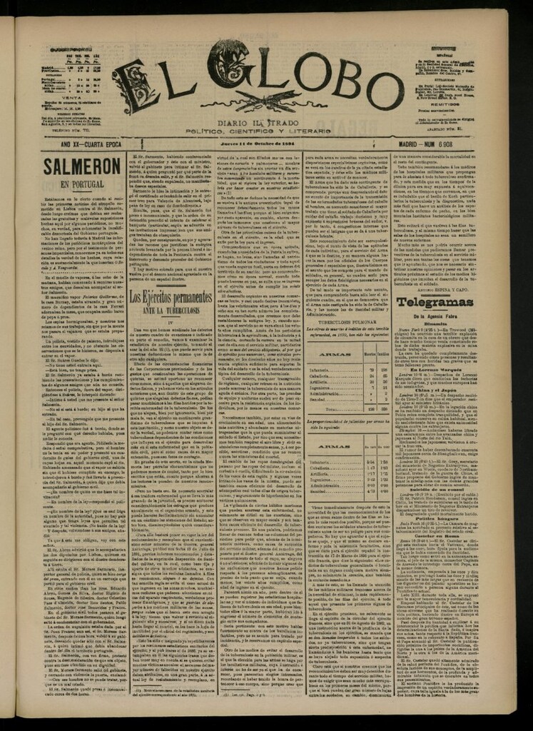 Miniatura de El Globo : diario ilustrado del 11 de octubre de 1894, nº 6908