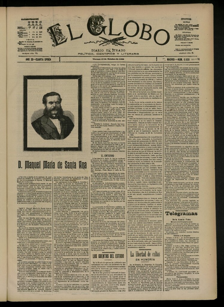 Miniatura de El Globo : diario ilustrado del 12 de octubre de 1894, nº 6909