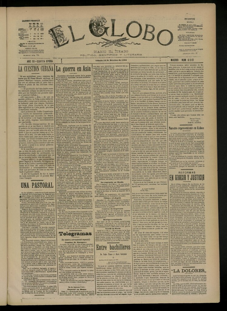 Miniatura de El Globo : diario ilustrado del 13 de octubre de 1894, nº 6910