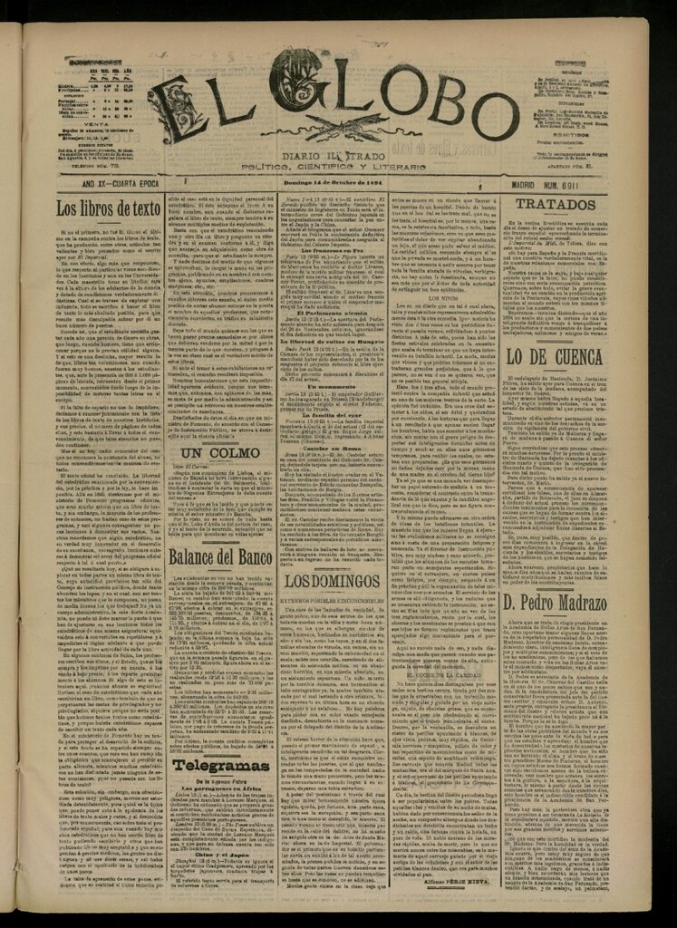Miniatura de El Globo : diario ilustrado del 14 de octubre de 1894, nº 6911