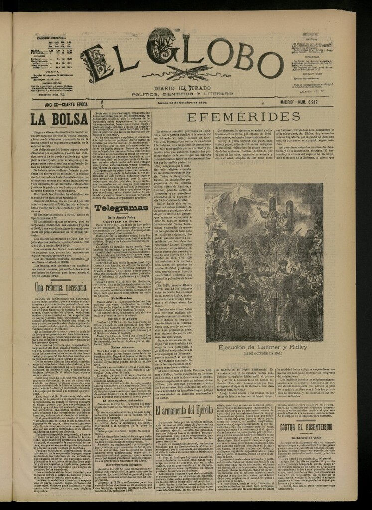 Miniatura de El Globo : diario ilustrado del 15 de octubre de 1894, nº 6912