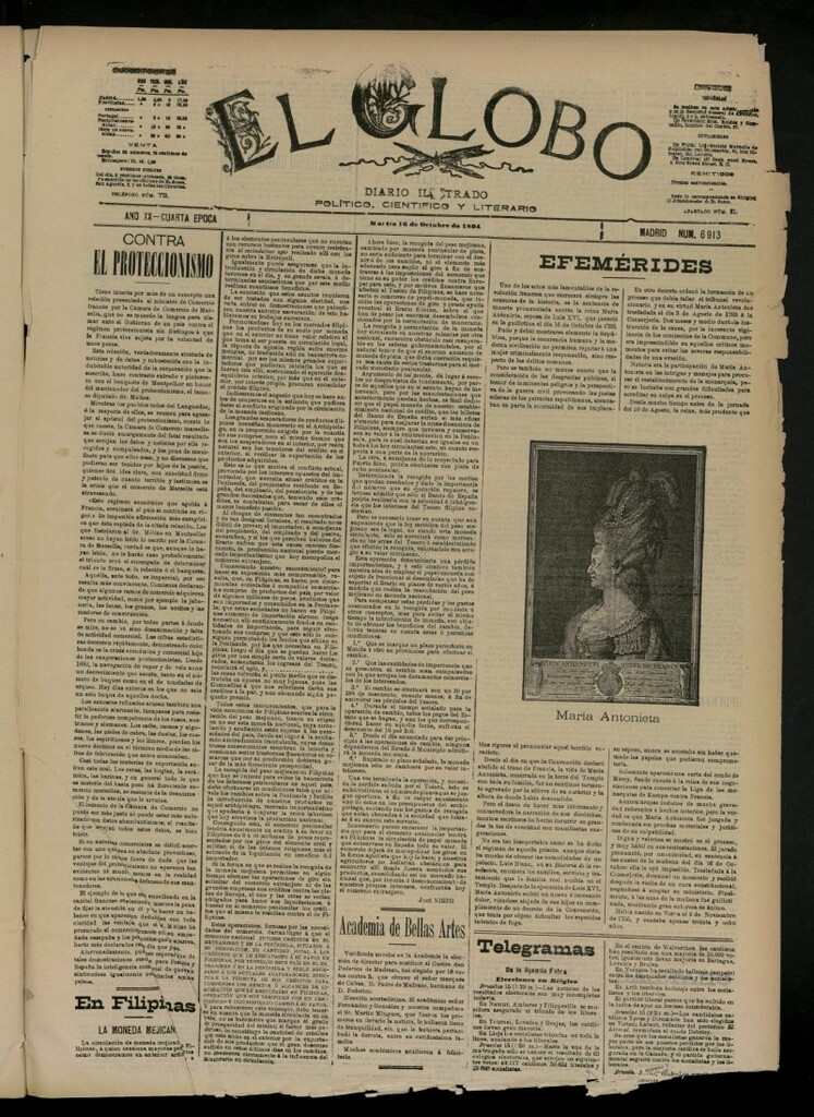 Miniatura de El Globo : diario ilustrado del 16 de octubre de 1894, nº 6913