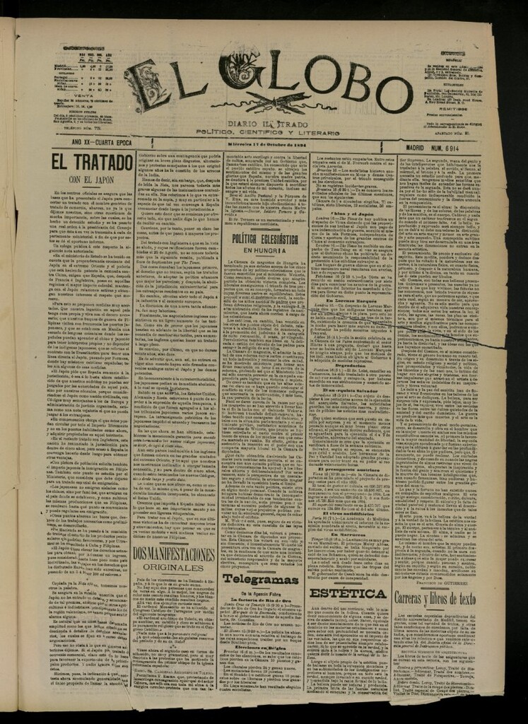 Miniatura de El Globo : diario ilustrado del 17 de octubre de 1894, nº 6914