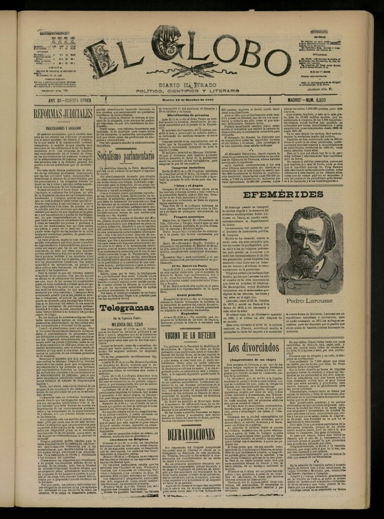 Miniatura de El Globo : diario ilustrado del 23 de octubre de 1894, nº 6920
