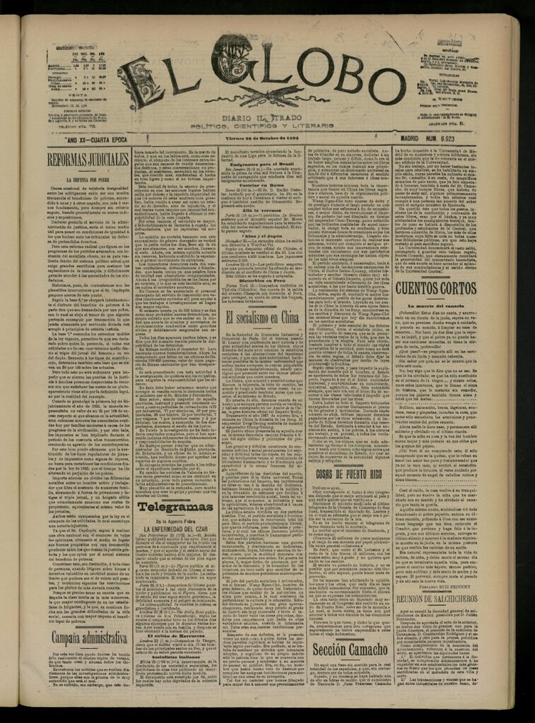 Miniatura de El Globo : diario ilustrado del 26 de octubre de 1894, nº 6923