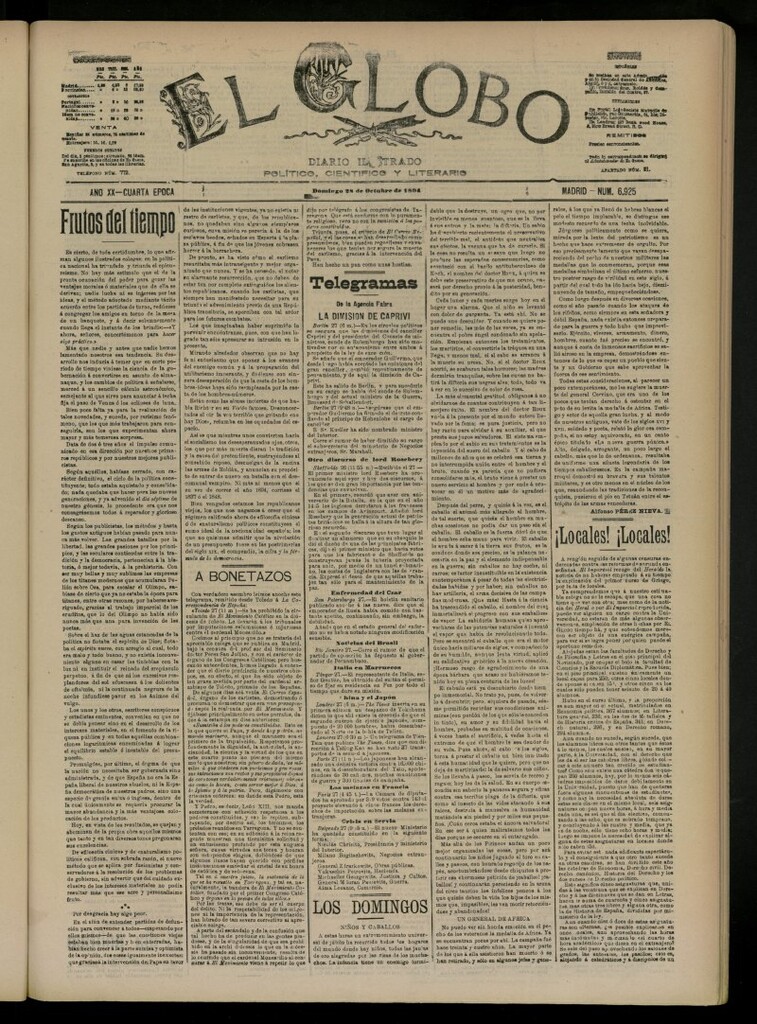 Miniatura de El Globo : diario ilustrado del 28 de octubre de 1894, nº 6925