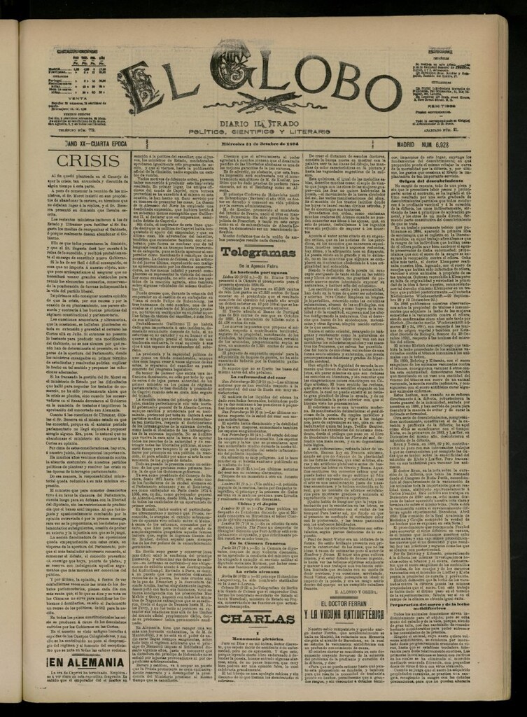 Miniatura de El Globo : diario ilustrado del 31 de octubre de 1894, nº 6928