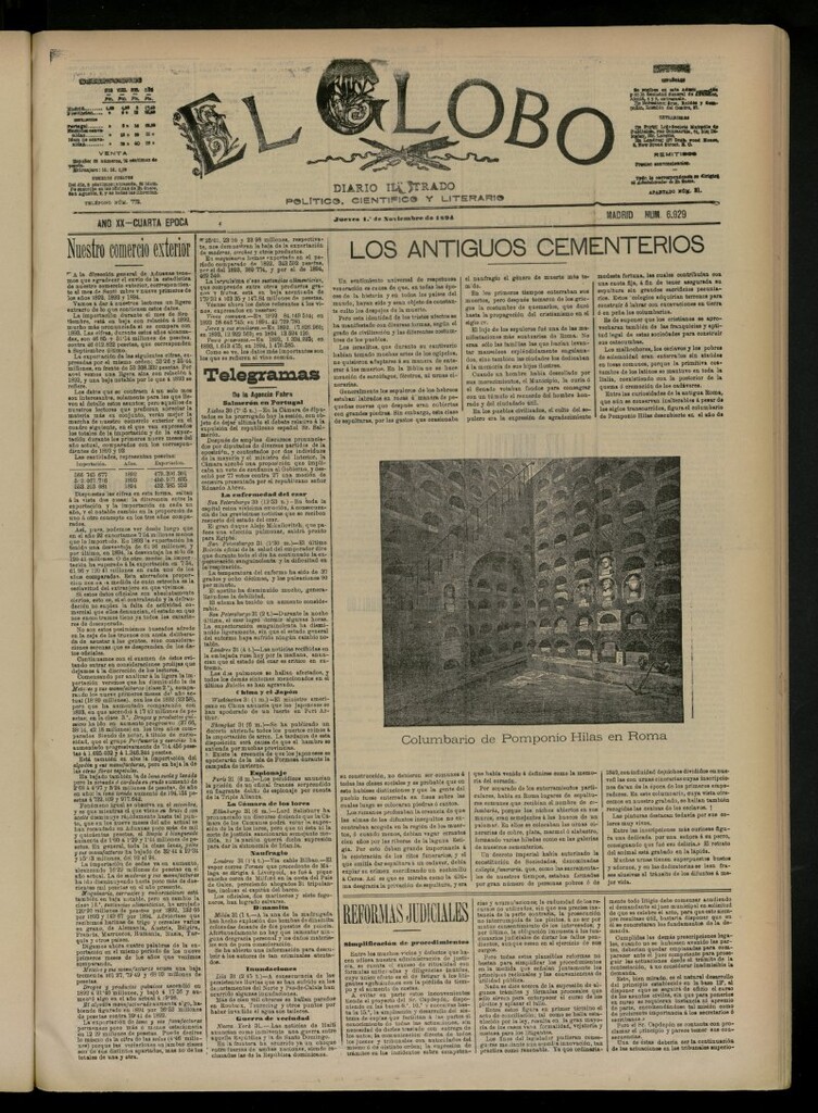 Miniatura de El Globo : diario ilustrado del 1 de noviembre de 1894, nº 6929