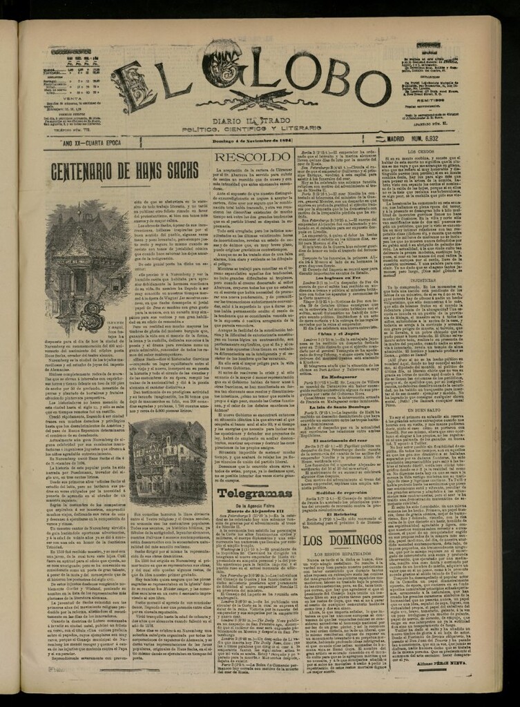 Miniatura de El Globo : diario ilustrado del 4 de noviembre de 1894, nº 6932