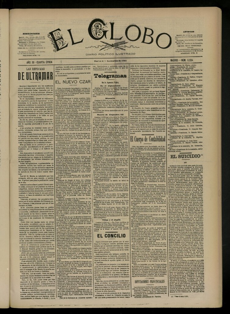 Miniatura de El Globo : diario ilustrado del 6 de noviembre de 1894, nº 6934