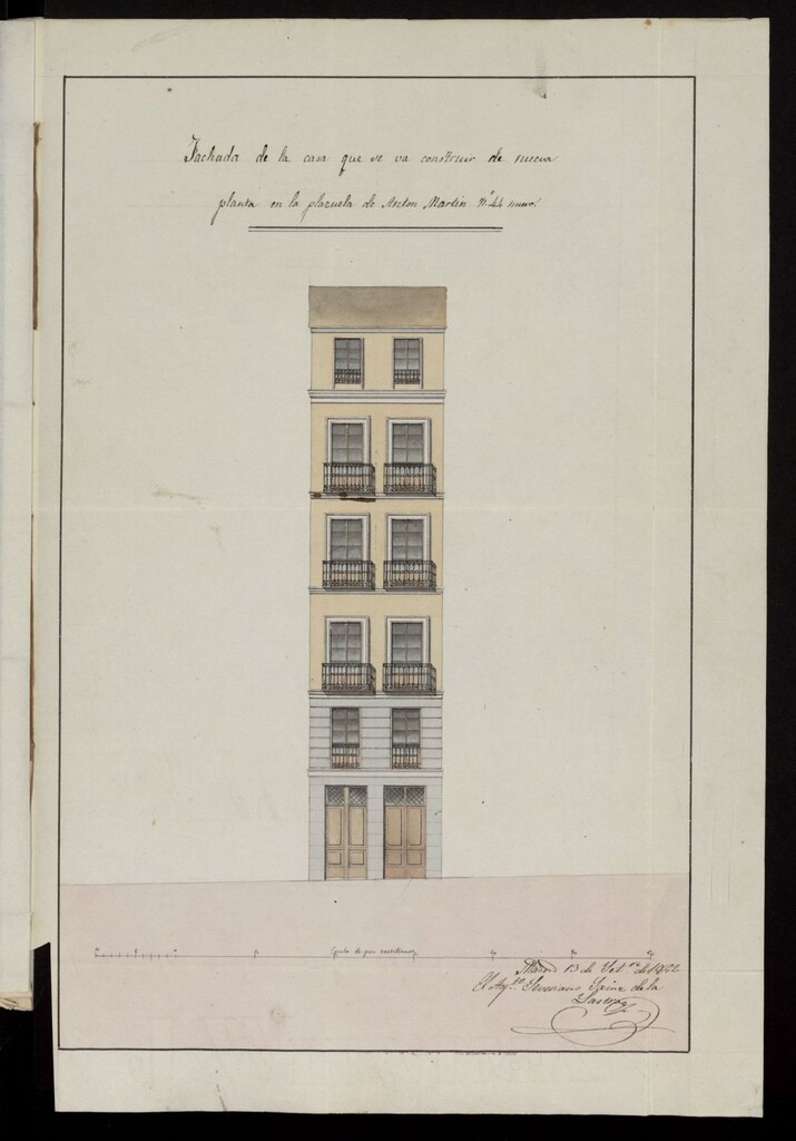 Miniatura de Licencia a D. Alejandro Villamitjana, para construir en la Plazuela de Antón Martín, nº 44, manzana 155