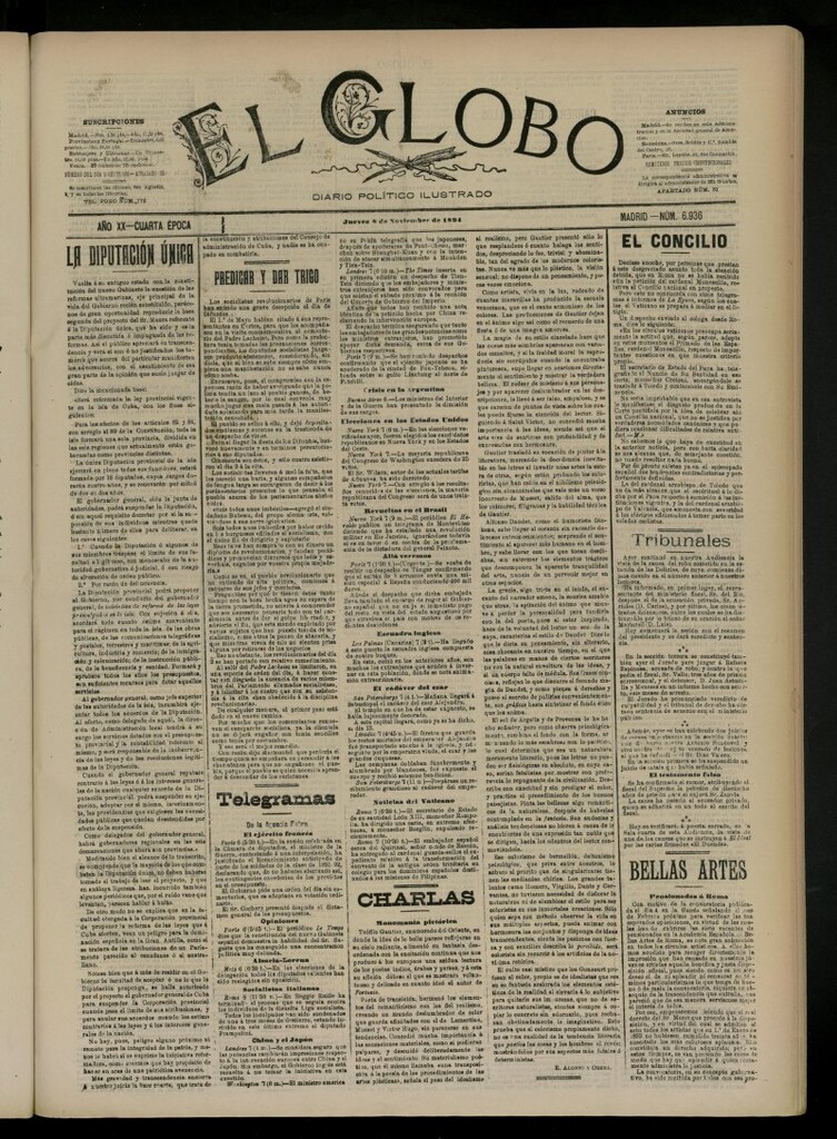 Miniatura de El Globo : diario ilustrado del 8 de noviembre de 1894, nº 6936