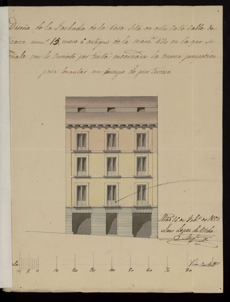 Miniatura de Licencia a D. Pedro Pérez Merino, para construir piso 3º calle Pizarro, nº 15 y 6, manzana 470