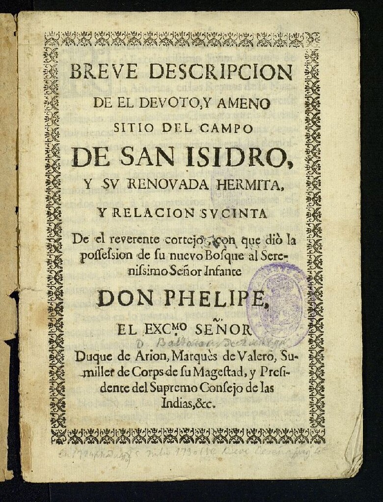 Miniatura de Breve descripción de el devoto y ameno sitio del Campo de San Isidro y su renovada hermita