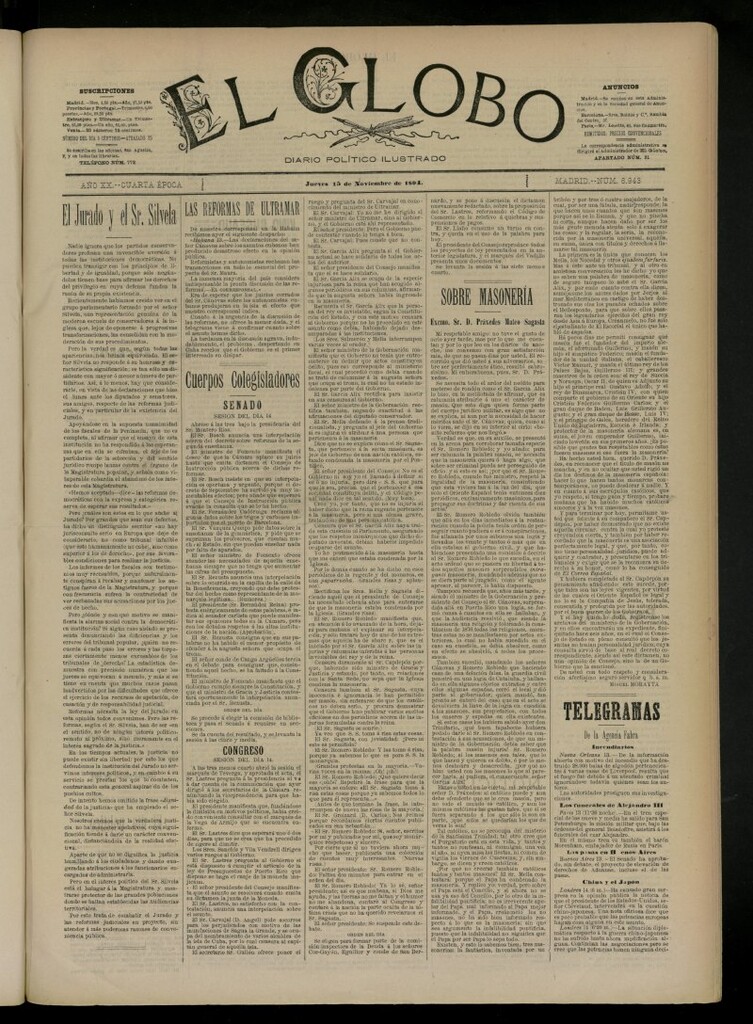 Miniatura de El Globo : diario ilustrado del 15 de noviembre de 1894, nº 6943