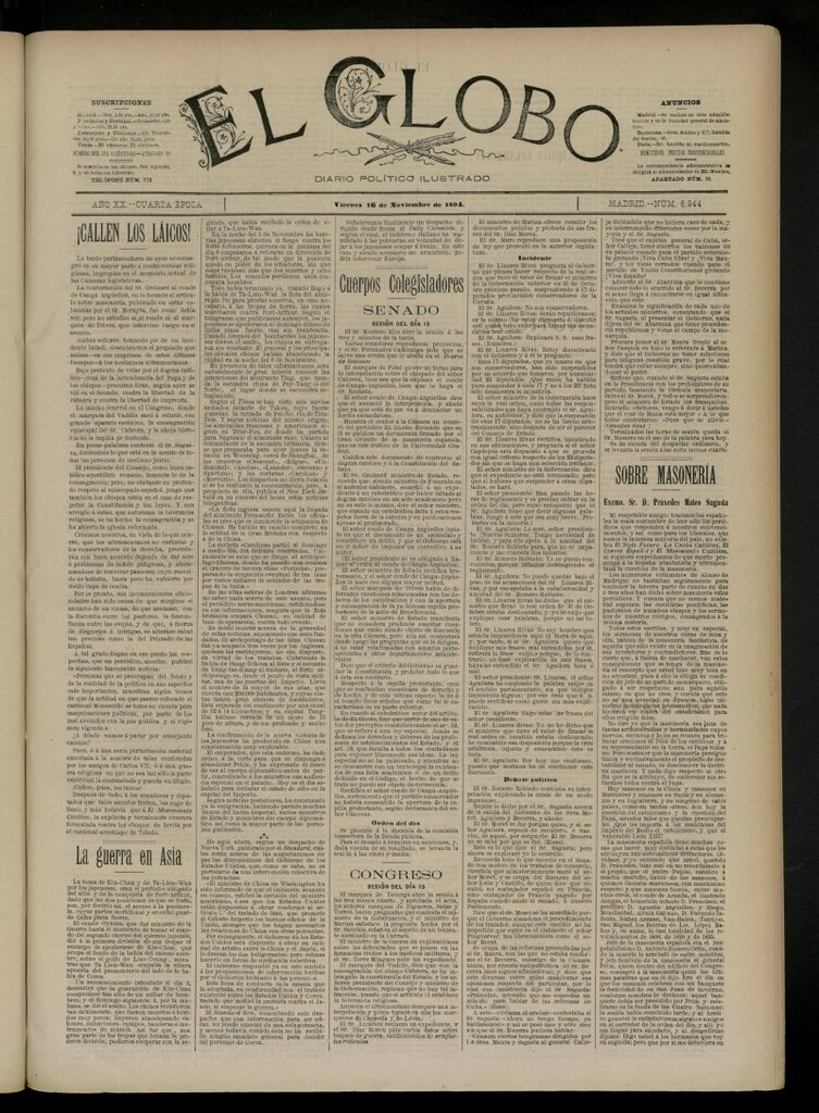 Miniatura de El Globo : diario ilustrado del 16 de noviembre de 1894, nº 6944