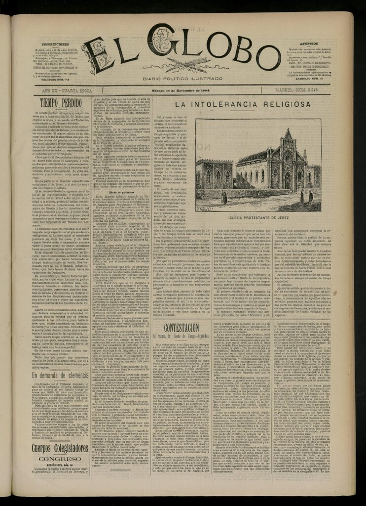 Miniatura de El Globo : diario ilustrado del 17 de noviembre de 1894, nº 6945