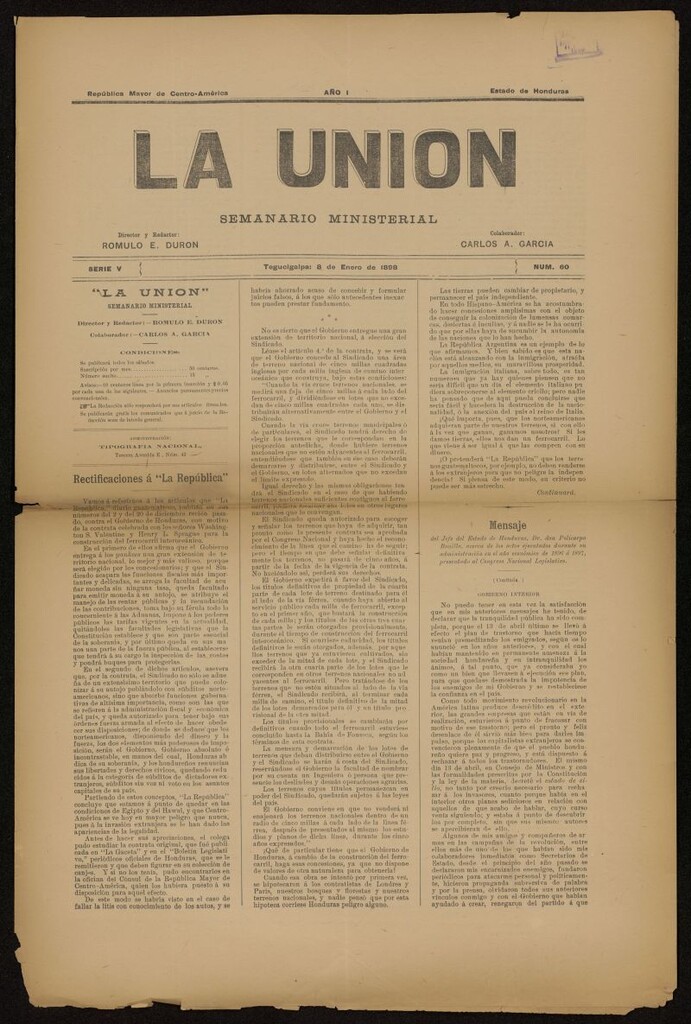 Miniatura de La Unión: Semanario ministerial del 8 de enero de 1898, nº 60