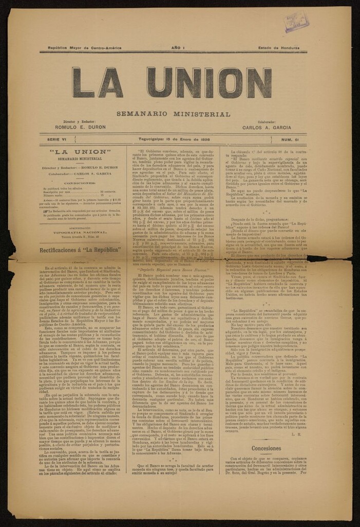 Miniatura de La Unión: Semanario ministerial del 15 de enero de 1898, nº 61