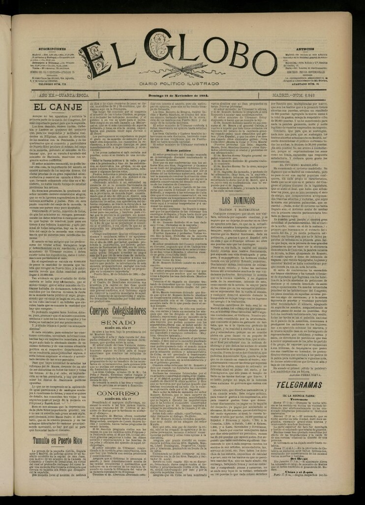 Miniatura de El Globo : diario ilustrado del 18 de noviembre de 1894, nº 6946