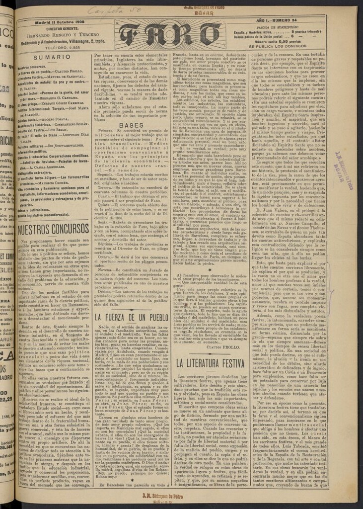 Miniatura de Faro (Madrid. 1908) del 11 de octubre de 1908