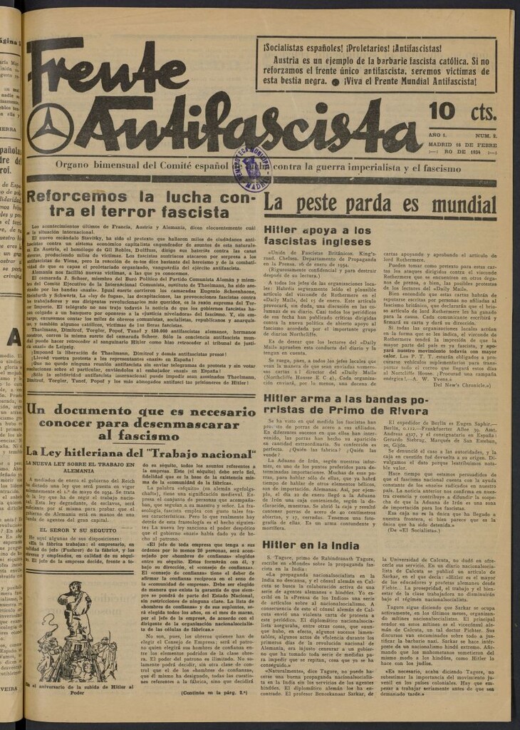 Miniatura de Frente Antifascista (Madrid. 1934) del 16 de febrero de 1934
