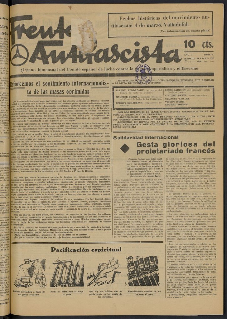 Miniatura de Frente Antifascista (Madrid. 1934) de marzo de 1934