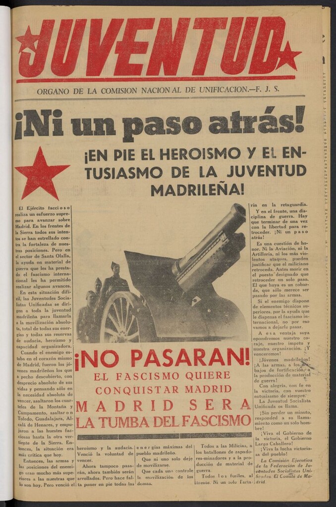 Miniatura de Juventud: Órgano de la Comisión Nacional de Unificación del 23 de septiembre de 1936