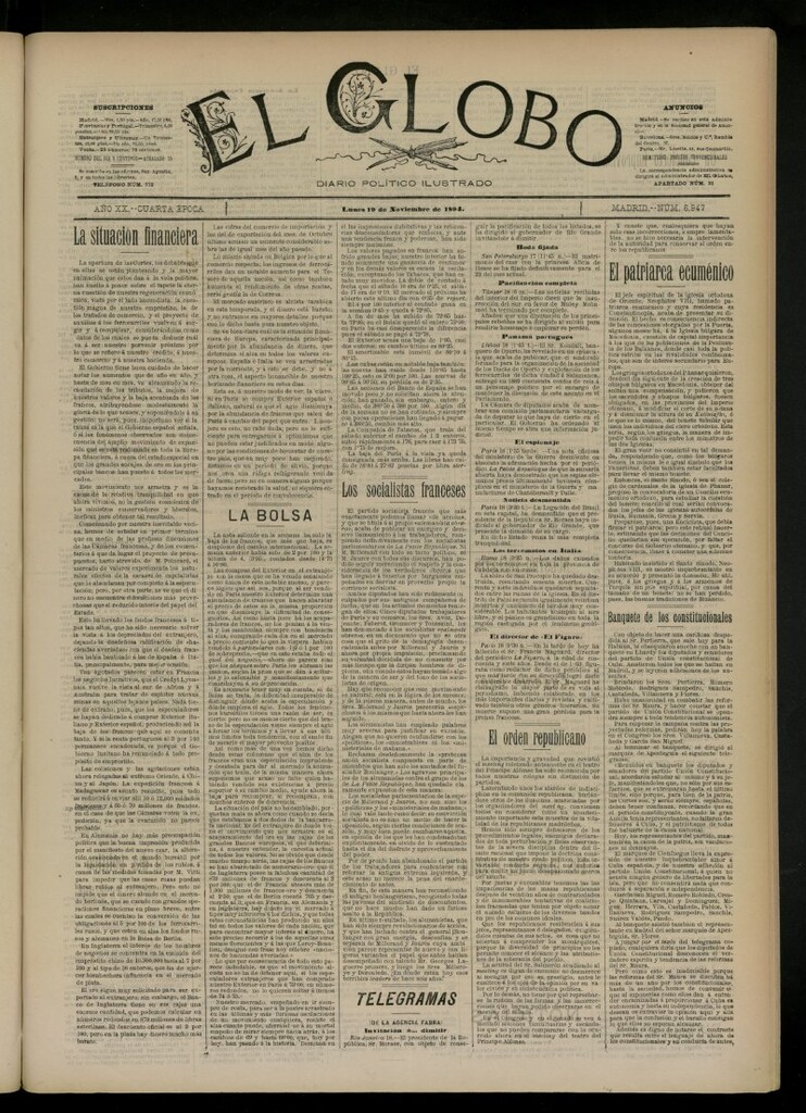 Miniatura de El Globo : diario ilustrado del 19 de noviembre de 1894, nº 6947