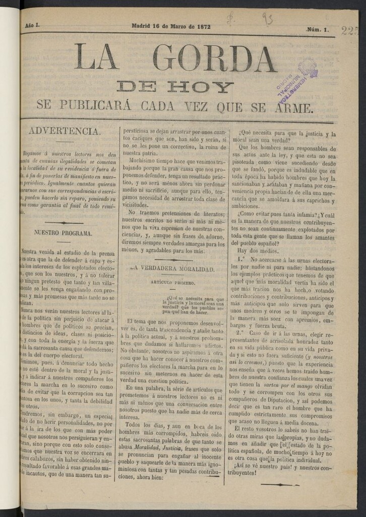 Miniatura de La gorda de hoy del 16 de marzo de 1872