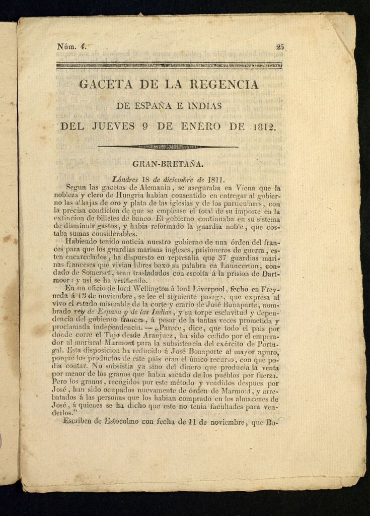 Miniatura de Gazeta de la Regencia de España e Indias del 9 de enero de 1812